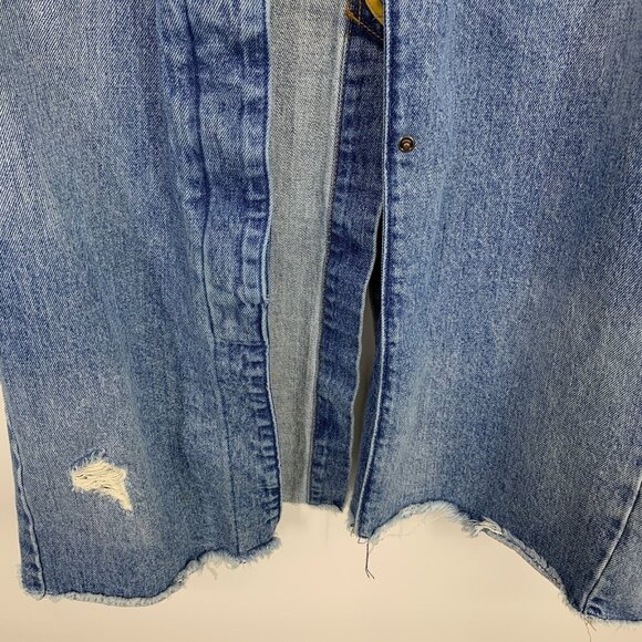 Zara Trench Coat Blue Distressed Denim Button Snap Fray Jacket - Picture 9 of 14